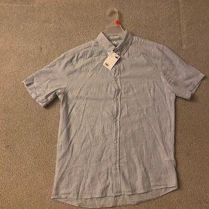 H&M Shirt Adult S Baby Blue Short Sleeve Button Up Lightweight 100% Cotton Mens